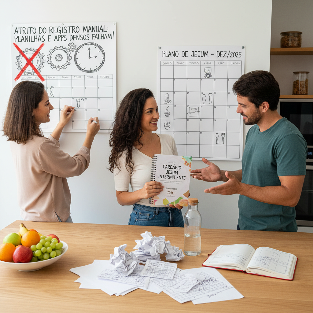 Pessoa frustrada tentando usar aplicativo de dieta complexo no celular