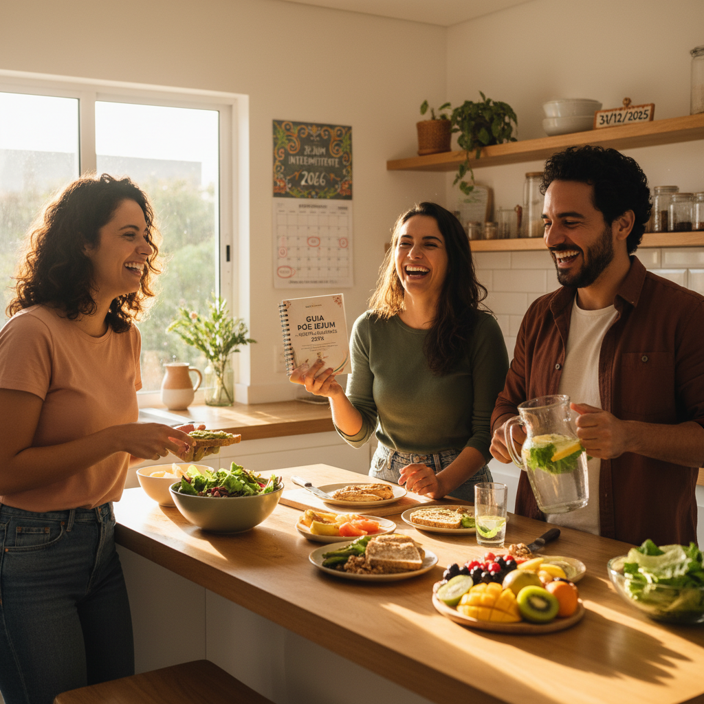 Prato equilibrado mostrando o que comer após jejum intermitente com proteínas e gorduras saudáveis