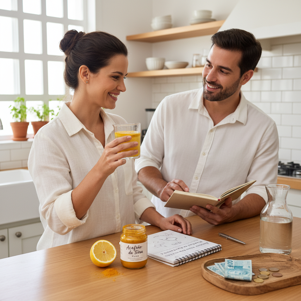 Visão detalhada de um limão cortado ao meio e pó de açafrão em uma colher