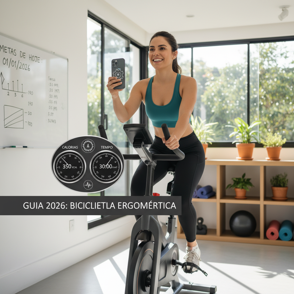 Calculadora de Calorias Bicicleta Ergométrica: Guia 2026 Pessoa utilizando calculadora de calorias bicicleta ergométrica para monitorar treino