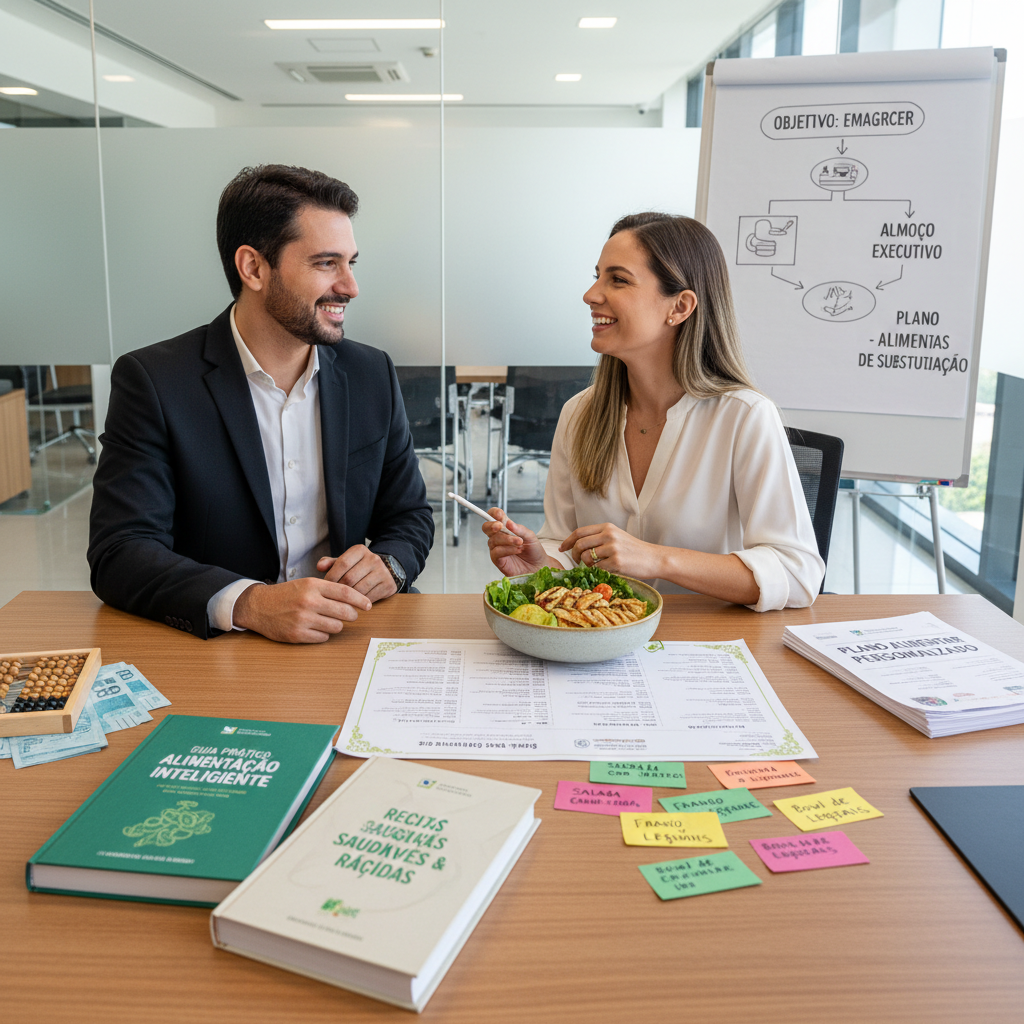 Executivo escolhendo opções saudáveis em restaurante usando dicas de almoço para emagrecer rápido
