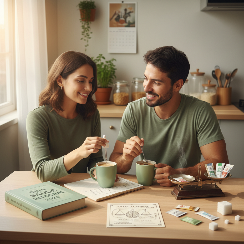 Adoçante Quebra Jejum? Guia Definitivo e Verdades para 2026 Ilustração do cérebro reagindo ao sabor doce do adoçante durante o jejum