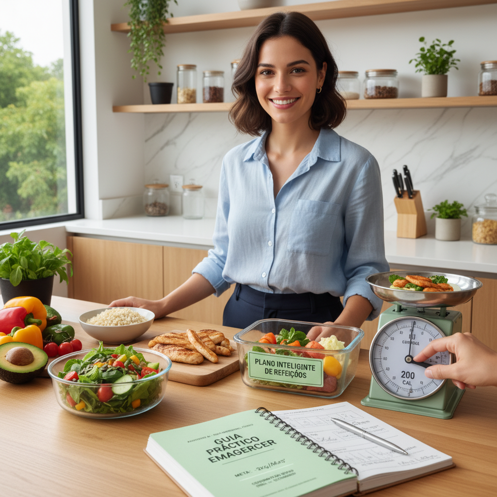 Pessoa medindo comida e usando o ZapDieta para evitar erro de estimativa no almoço