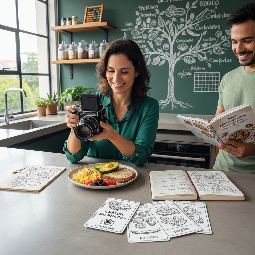 Jejum Intermitente Cardápio: Guia Prático e Menu Completo IA do ZapDieta analisando foto de prato saudável no WhatsApp