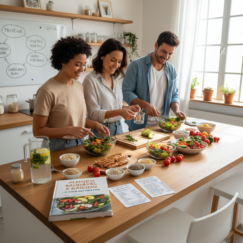 Composição de prato saudável com 50% de fibras e proteínas para almoço para emagrecer rápido