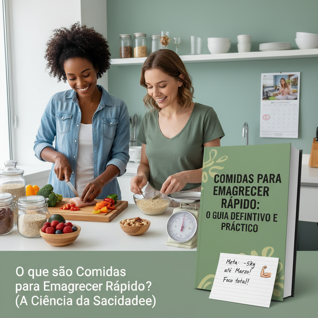 Comparação visual entre alimentos de baixa densidade calórica e alta densidade nutricional para comidas para emagrecer rápido
