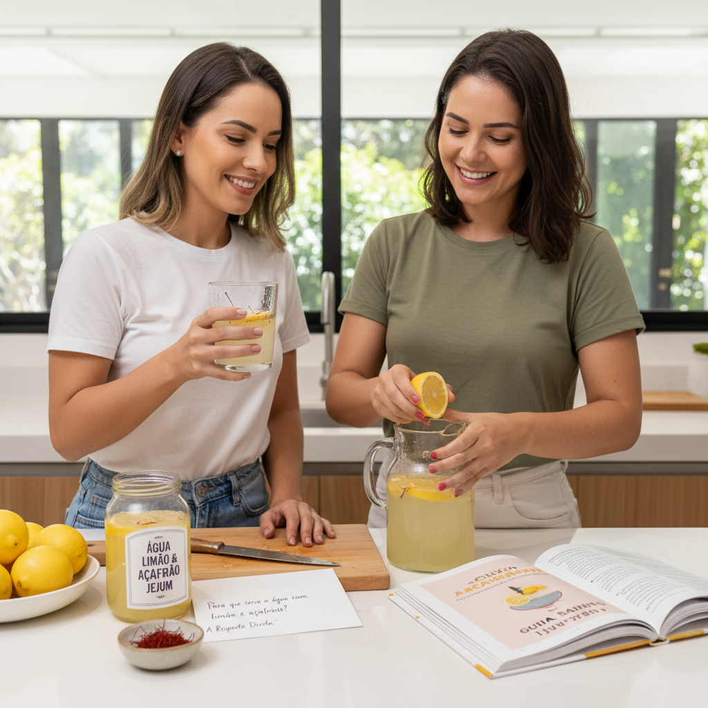 Copo de água com limão e açafrão em jejum sobre uma mesa de madeira