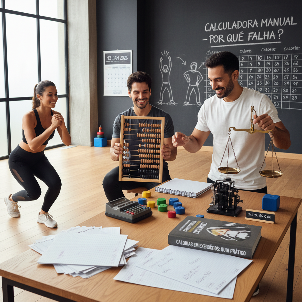 Calculadora de Calorias Exercícios: Guia Prático e Preciso Pessoa confusa tentando calcular calorias manualmente em tabelas de exercícios