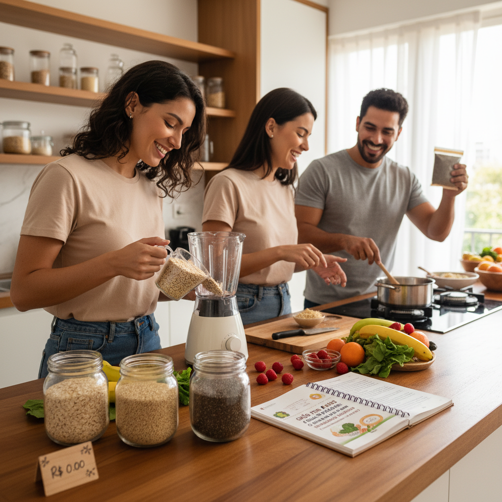 Quinoa, sementes de chia e sementes de abóbora dispostas de forma harmônica