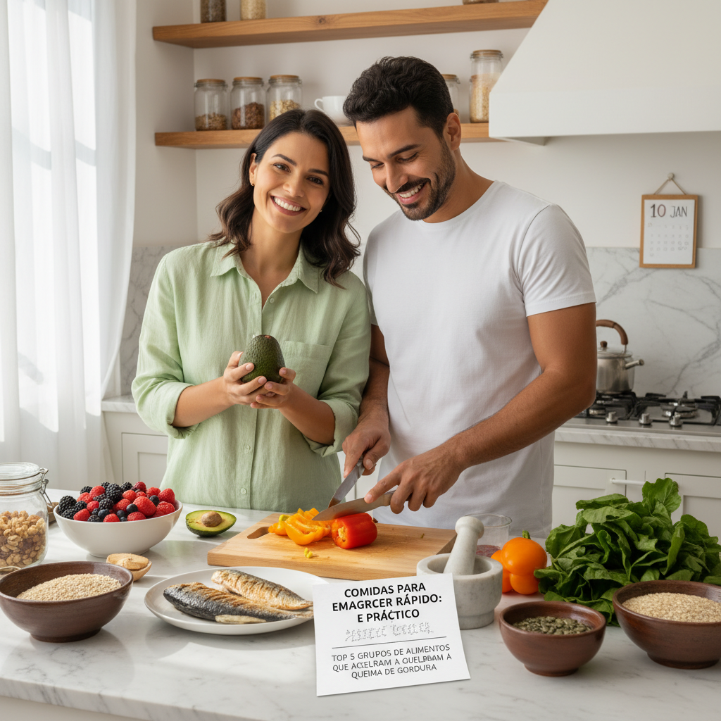 Infográfico dos 5 grupos de alimentos essenciais para emagrecer rápido