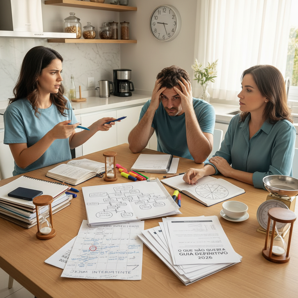 O Que Não Quebra o Jejum? Guia Definitivo e Lista Completa Pessoa confusa tentando monitorar calorias e jejum manualmente no celular