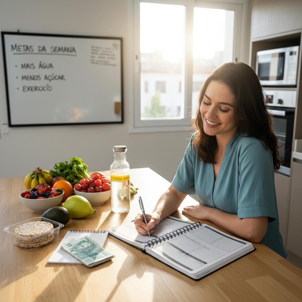 Pessoa frustrada tentando usar um aplicativo de dieta complexo e desistindo
