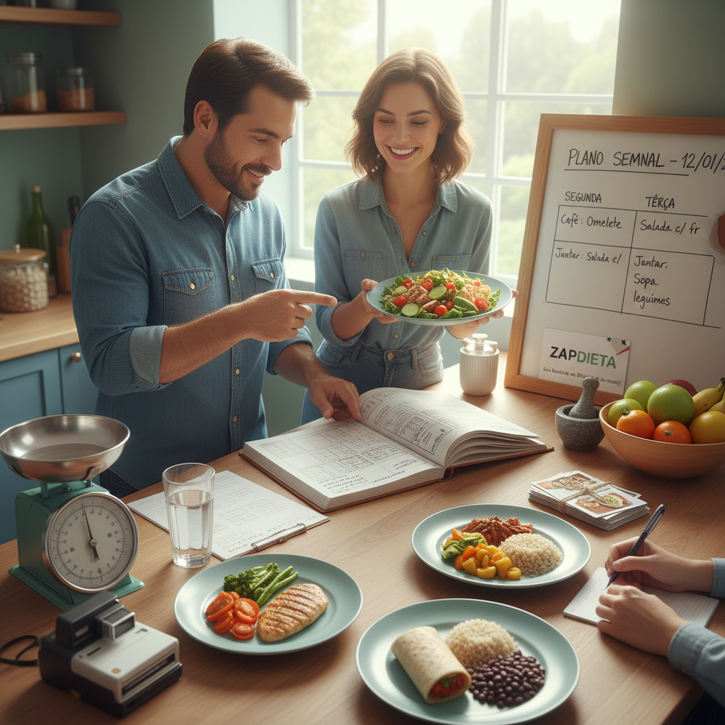 Interface do ZapDieta no WhatsApp analisando uma foto de prato saudável